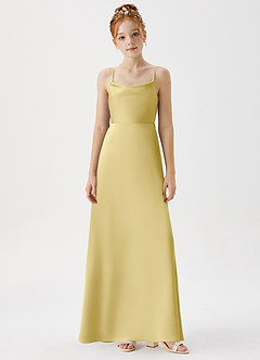 Azazie Shale Junior Abito A-Line in Raso Elasticizzato Sorbetto Al Limone image6