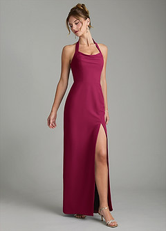 Azazie Arnelle Bridesmaid Dresses Burgundy Sheath Pleated Chiffon Dress image3