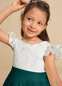 Azazie Vetty Flower Girl Dresses Ivory Peacock A-Line Lace Tulle Dress image8