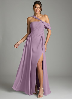 Azazie Kassandra Robes de demoiselle d'honneur Robe Trapèze en Mousseline de soie Épaule décolletée Glycine image1