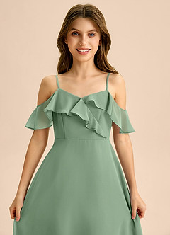Azazie Kamilla Junior Matcha A-Line Off the Shoulder Chiffon Dress image7
