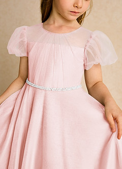 Azazie Duckie Abiti da Ragazza di Fiori Abito Principessa in Tulle Plissettato Rosa Rossore image6