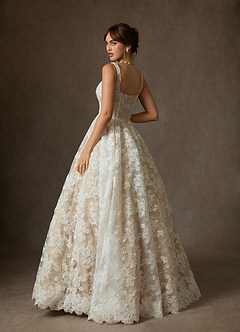 Azazie Geneva Wedding Dresses Diamond White Champagne Ball-Gown Square Neckline Lace Dress image3