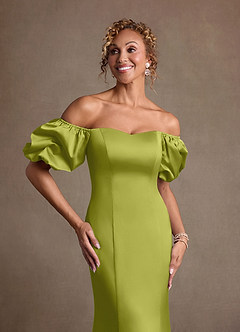 Azazie Redding Suknie dla Matki Panny Młodej Osłona Marszczony Satyna elastyczna Długość podłogi Sukienka image4