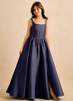 Azazie Enid Girls Formal Sukienki dla dziewczynek sypiących kwiaty Linia A Zroszony Satyna elastyczna Długość podłogi Sukienka image1