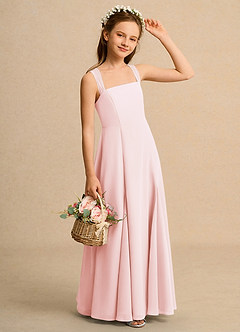 Azazie Tater Junior Formal vestidos de niña de las flores Vestido de Rosa Rubor de Gasa de Corte En A con Plisado image3