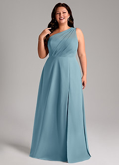 Azazie Phaedra Brautjungfernkleider A-Linie One-Shoulder Chiffon Kleid Stimmungsvolles Blau image13