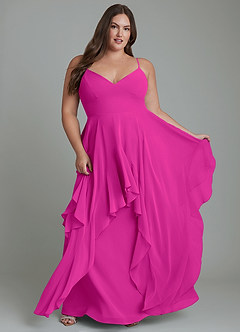 Azazie Zaina Brautjungfernkleider A-Linie Chiffon Kleid Fuchsia image9
