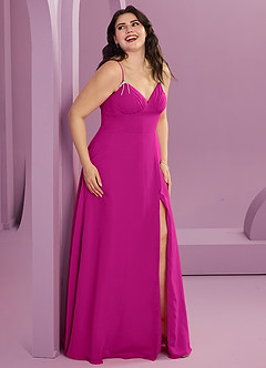 Barbie ♥ Azazie Bridesmaid Dresses Fuchsia A-Line with Pockets Chiffon Dress image3