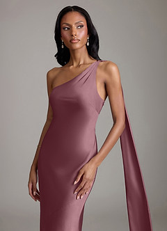Azazie Juniper Bridesmaid Dresses Amethyst Mermaid One Shoulder Stretch Satin Dress image3