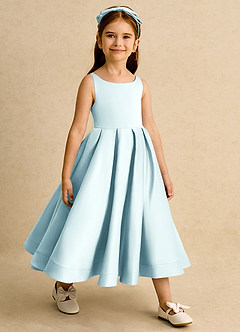 Azazie Babs Blumenmädchenkleider Ballkleid Plissee Matte Satin Kleid Seegrün image4