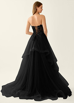 Anais Black Corset Lace Up Back Lace Ruffled Prom Dress image2