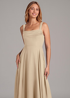 Azazie Shaude Bridesmaid Dresses Champagne A-Line Pleated Chiffon Dress image5
