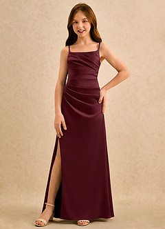 Azazie Cannoli Girls Formal Blumenmädchenkleider A-Linie Plissee Stretch-Satin Kleid Cabernetrot image3
