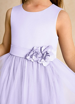 Azazie Miracle Flower Girl Dresses Lilac A-Line Bow Matte Satin Dress image6