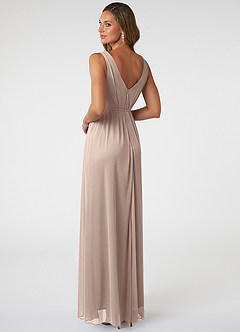 Azazie Tanicia Bridesmaid Dresses Taupe A-Line V-Neck Pleated Mesh Dress image4