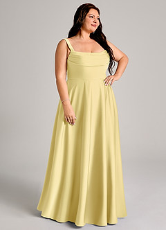 Azazie Shaude Bridesmaid Dresses Lemon Sorbet A-Line Pleated Stretch Satin Dress image10