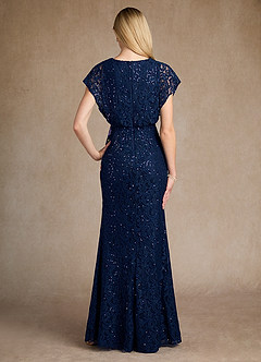 Azazie Grenada Mother of the Bride Dresses Dark Navy Mermaid Sequins Lace Dress image3