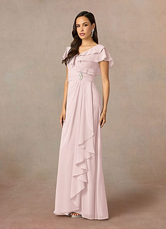 Azazie Snapdragon Mother of the Bride Dresses Blushing Pink A-Line V-Neck Ruched Chiffon Dress image2