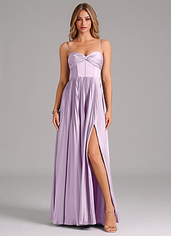 Azazie Tyla Bridesmaid Dresses Frosted Lilac A-Line Sweetheart Neckline Stretch Satin Dress image1