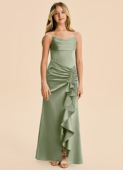 Azazie Rosalia Junior Pistachio Sheath Pleated Stretch Satin Dress image6