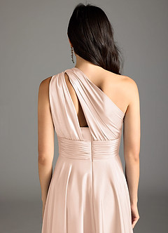 Azazie Charlize Bridesmaid Dresses Blushing Pink A-Line One Shoulder Stretch Satin Dress image8