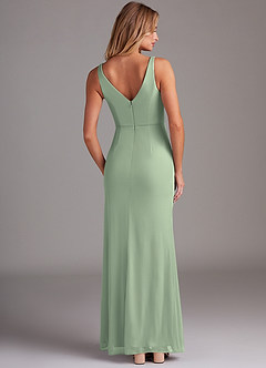 Azazie Leandra Bridesmaid Dresses Dusty Sage Mermaid V-Neck Pleated Mesh Dress image2