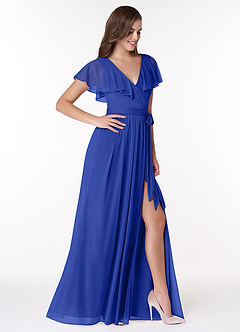 Azazie Jael Final Sale Royal Blue A-Line V-Neck Mesh Dress image4