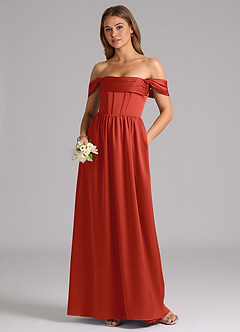 Azazie Hattie Bridesmaid Dresses Rust A-Line Corset Stretch Satin Dress image5