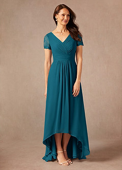 Azazie Polly Final Sale Agave A-Line Lace Chiffon Dress image7