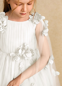 Azazie Staria Flower Girl Dresses Ivory Ball-Gown Ruched Tulle Dress image10