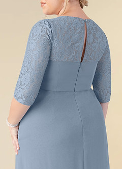 Azazie Leonine Mother of the Bride Dresses Dusty Blue A-Line Scoop lace Chiffon Dress image13