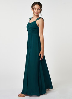 Azazie Emily Junior Pine A-Line Ruched Chiffon Dress image3