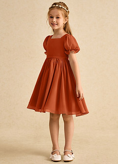 Azazie Jolie Flower Girl Dresses Burnt Orange A-Line with Sleeves Chiffon Dress image5