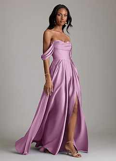 Azazie Loisa Abiti da Damigella Abito A-Line in Raso Elasticizzato a Spalla Scoperta Glicine image6