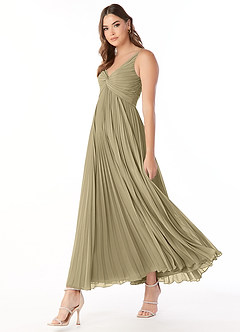 Azazie Raychelle Robes de demoiselle d'honneur Robe Trapèze en Mousseline de soie Col en V Vert Mousse image3