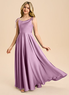 Azazie Popsy Junior Linia A Ukłon Satyna elastyczna Długość podłogi Młodsza druhna Sukienka image1