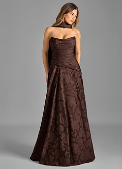 Azazie Gabriela 신부 들러리 드레스 A라인 스트랩리스 플로럴 번아웃 바닥 길이 드레스 image3