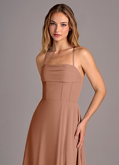 Azazie Carolyn Brautjungfernkleider A-Linie Plissee Chiffon Kleid Bronzer image2