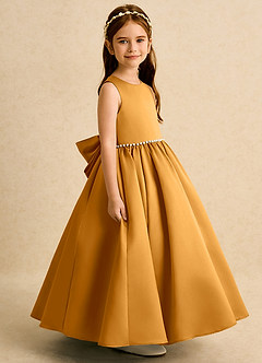 Azazie Daisies Flower Girl Dresses Butterscotch Ball-Gown Bow Matte Satin Dress image3