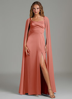Azazie Niveah Brautjungfernkleider Wandelbar Eine Linie Schulterfrei Stretch-Satin Kleid Lachsrosa image3