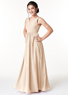 Azazie Sawyer Junior Agave A-Line Pleated Chiffon Dress image5