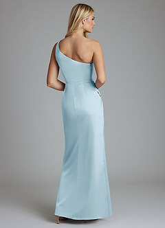 Azazie Adhara Venta Final Vestido de Azul Cielo de Satén Elástico de Corte Recto con Hombro unilateral image6