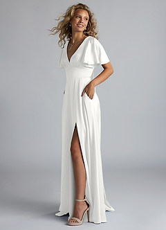 Azazie Kimber Bridesmaid Dresses White A-Line Ruched Stretch Satin Dress image12