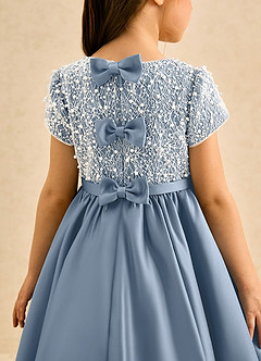 Azazie Cashew Blumenmädchenkleider Ballkleid mit ärmel Matte Satin Kleid Staubblau image7