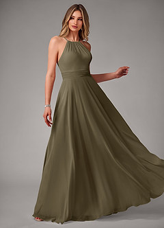 Azazie Amalia Bridesmaid Dresses Willow Green A-Line Pleated Chiffon Dress image4