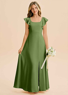 Azazie Bondi Junior Juniper A-Line Side Slit Stretch Satin Dress image1