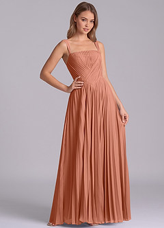 Azazie Mina Vestidos de damas de honor Vestido de Mai Tai de Gasa de Corte en A con Plisado image6