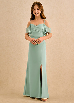 Azazie Pippy Girls Formal Robe Demoiselle D'honneur Fillette Robe Trapèze en Mousseline de soie Encolure en Forme de Cœur Agave image4