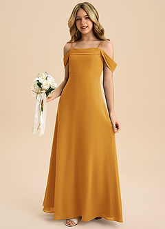 Azazie Anselie Junior Butterscotch A-Line Off the Shoulder Chiffon Dress image4